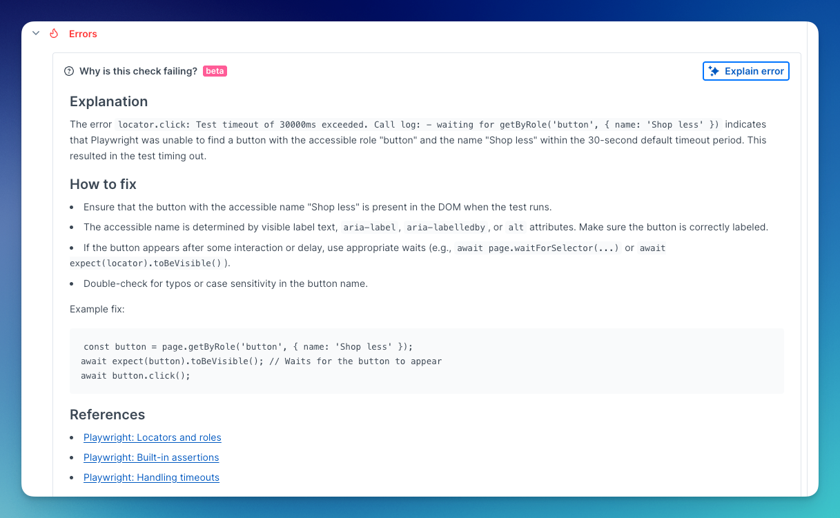 Playwright Test AI error explainer